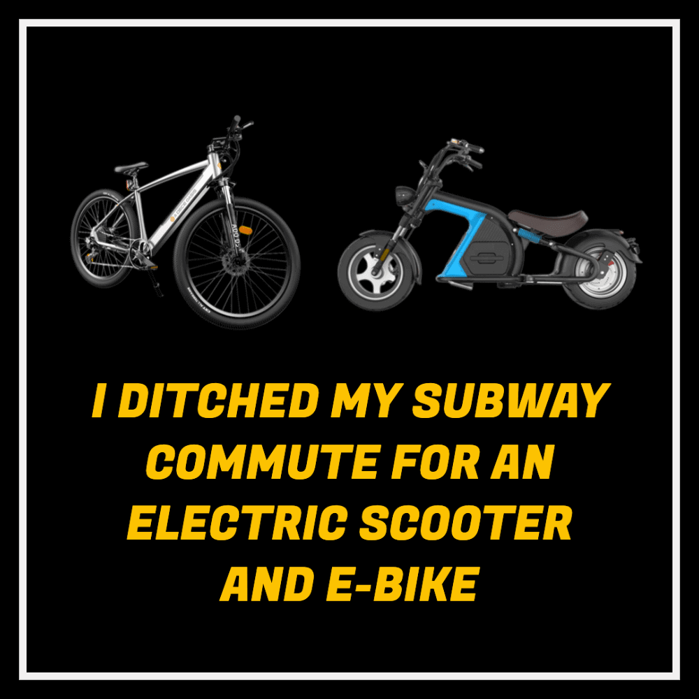 Electric scooter and e-bike commuting: a bike and an electric scooter showcased prominently.