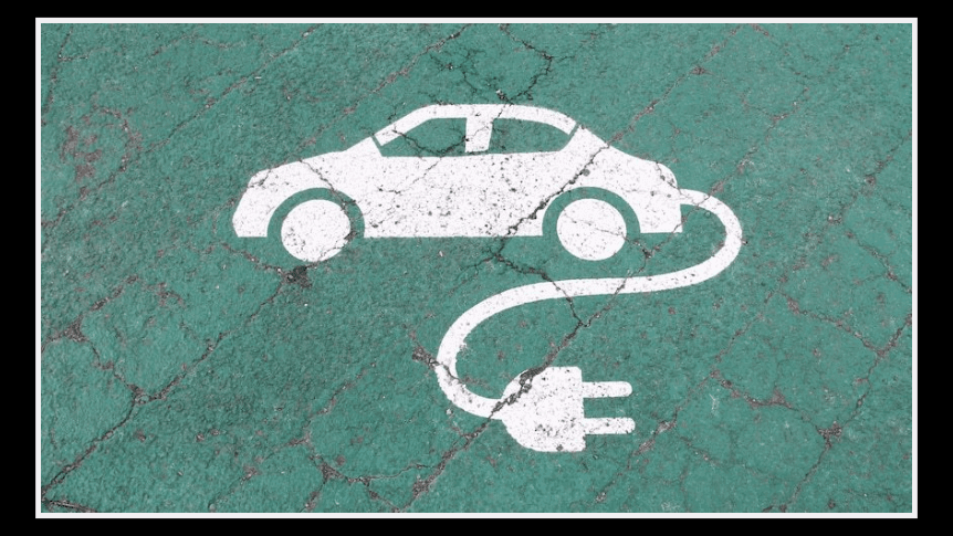 Petrol and diesel car ban timeline illustration of an electric vehicle charging.