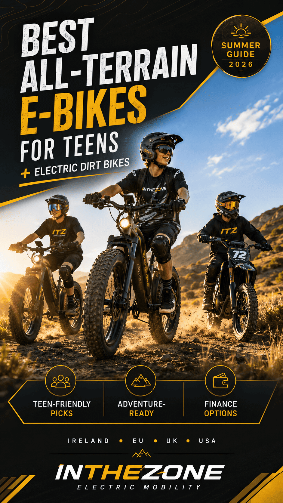 Best All-Terrain E-Bikes for Teens + Electric Dirt Bikes summer guide 2026 with two young riders