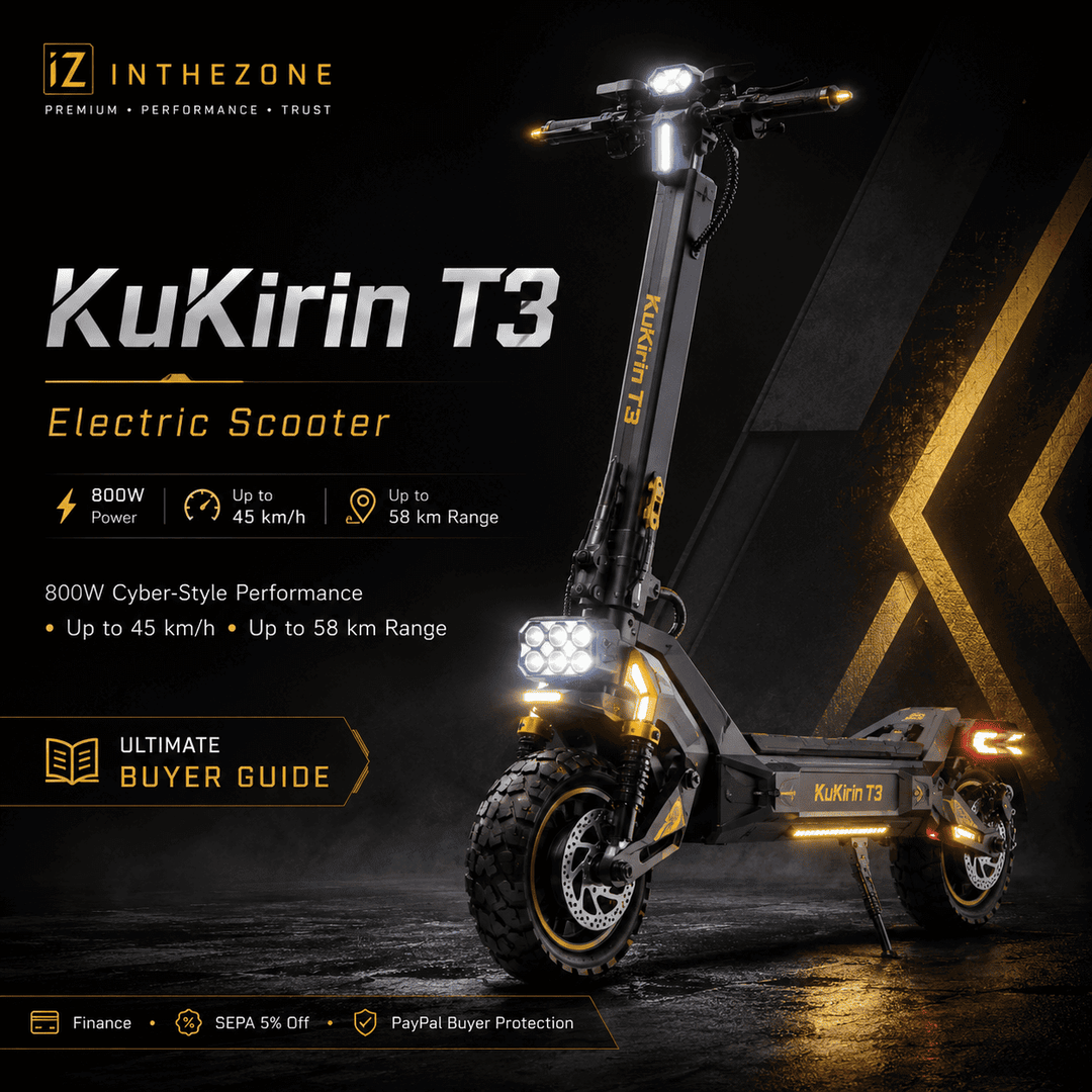 KuKirin T3 electric scooter with 800W power and up to 58 km range, featured in buyer guide.