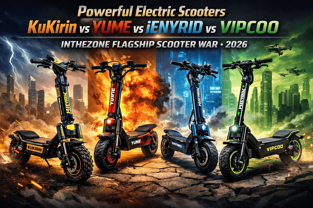 Best e-scooter comparison 2026 featuring KuKirin, YUME, iENYRID, and VIPCOO electric scooters.