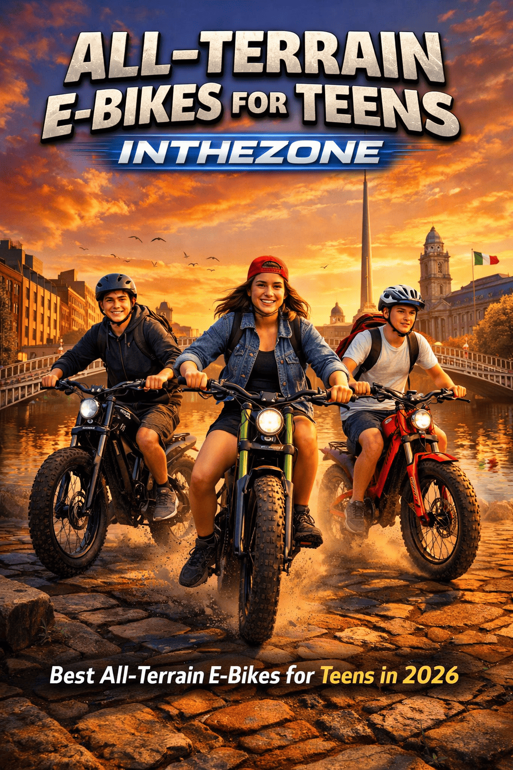 All-terrain e-bikes for teens 2026 featuring riders on diverse terrain with excitement and adventure.