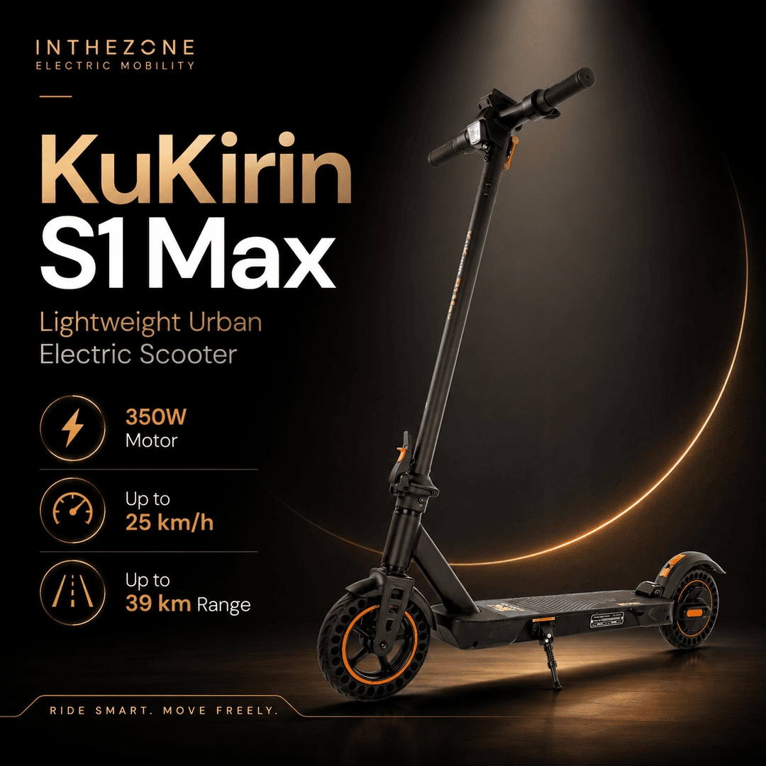 KuKirin S1 Max electric scooter with 350W motor, lightweight design, up to 25 km/h speed, and 39 km range.