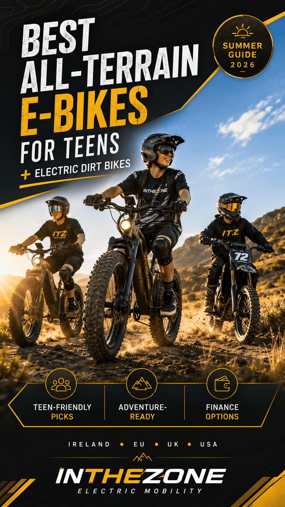 Best All-Terrain E-Bikes for Teens + Electric Dirt Bikes summer guide 2026 with two young riders