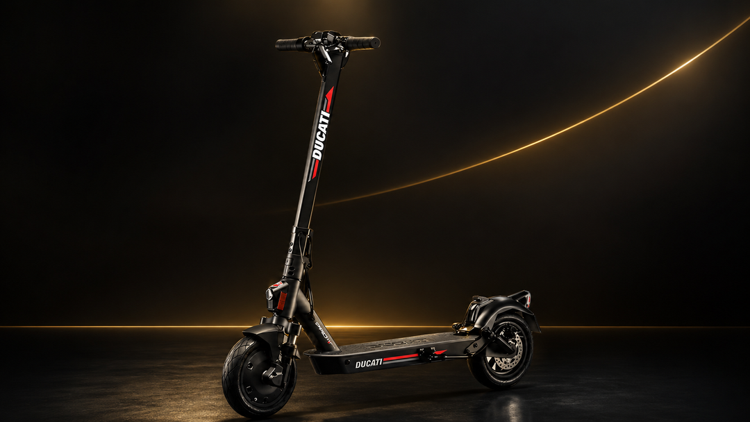 Ducati PRO-II EVO electric scooter buyer guide image showcasing the scooter design in a sleek environment.