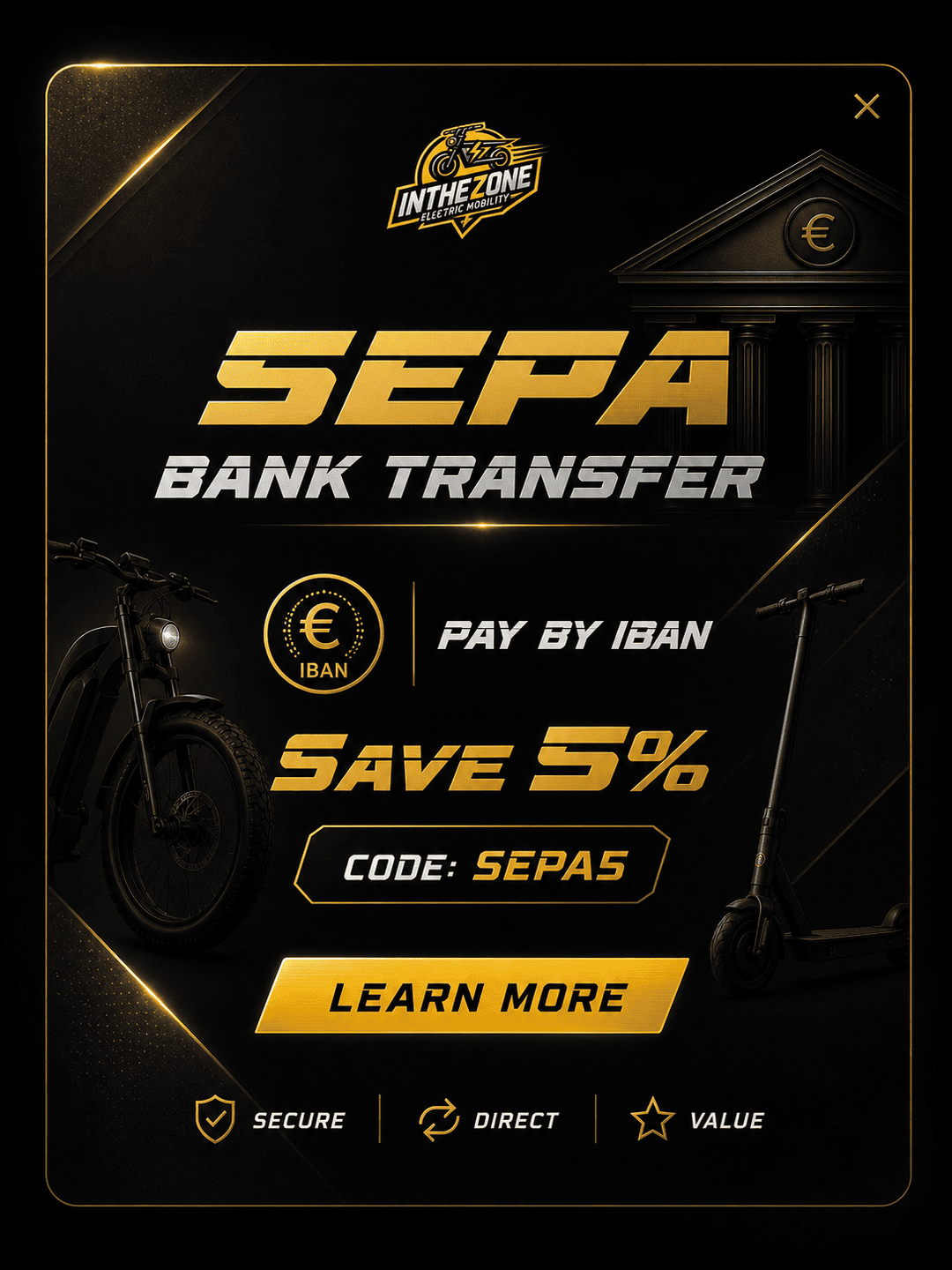 SEPA bank transfer discount | Pay by SEPA | Save 5%