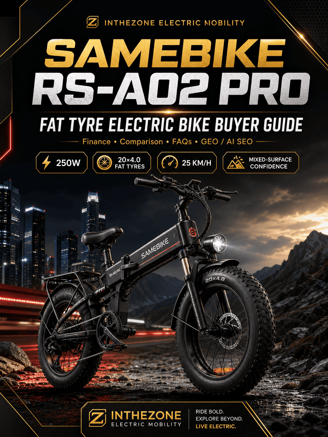 SAMEBIKE RS-A02 Pro electric bike buying guide with fat tire bike specifications and features.
