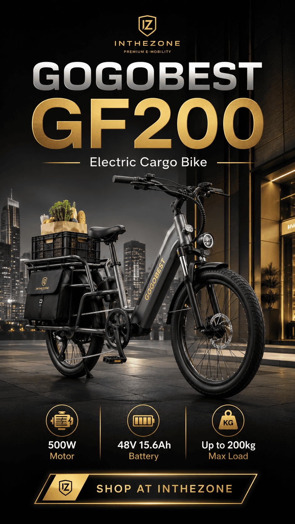 GOGOBEST GF200 Cargo eBike guide featuring electric cargo bike specifications and design.