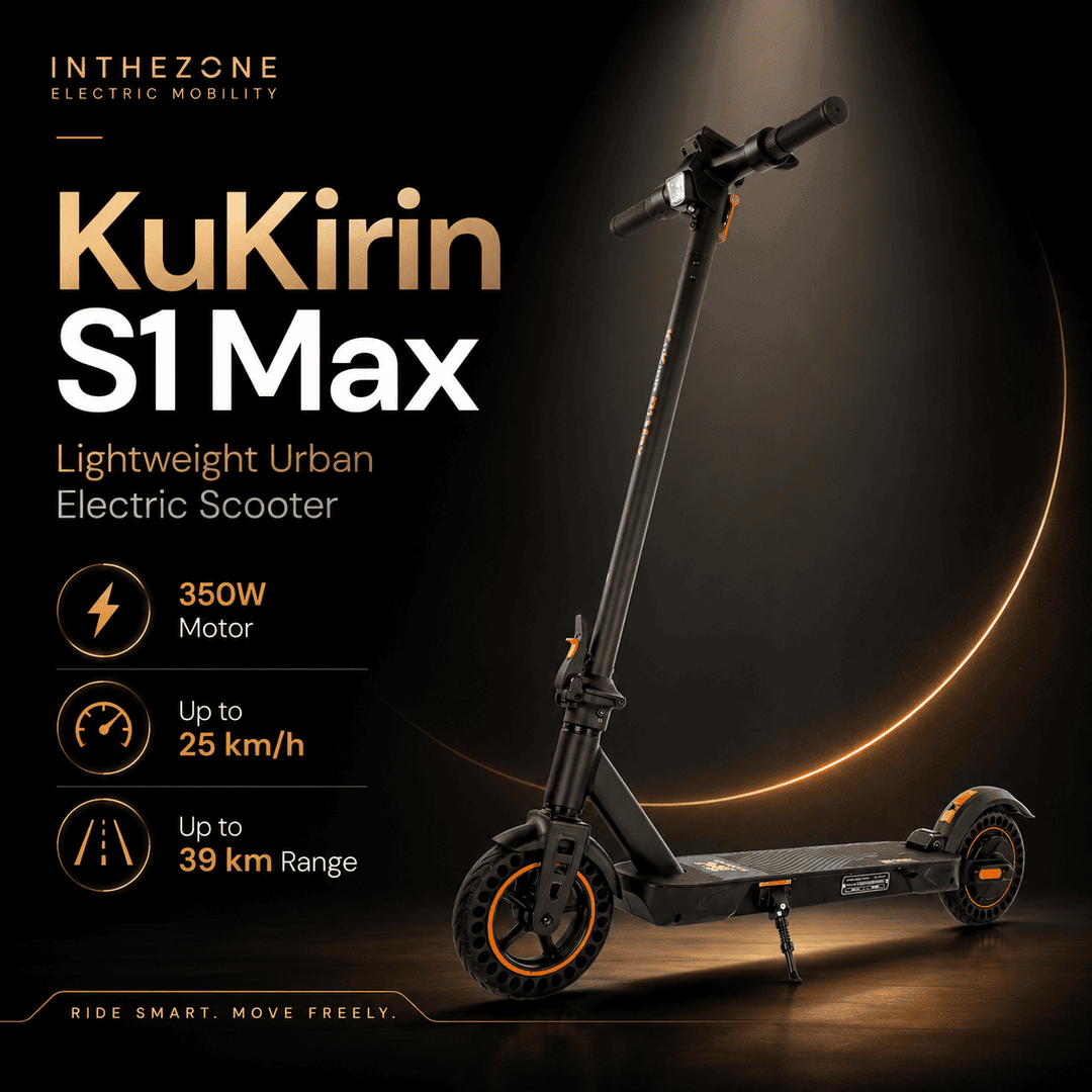 KuKirin S1 Max electric scooter with 350W motor, lightweight design, up to 25 km/h speed, and 39 km range.