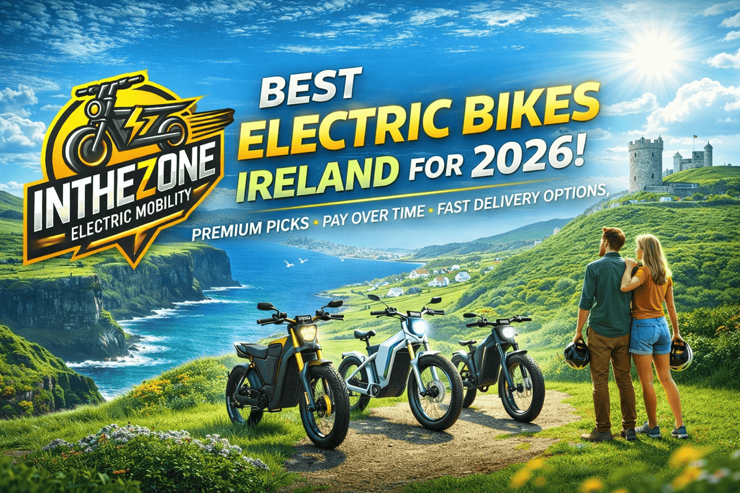 Best electric bikes Ireland 2026 graphic with scenic landscape and electric bikes displayed.