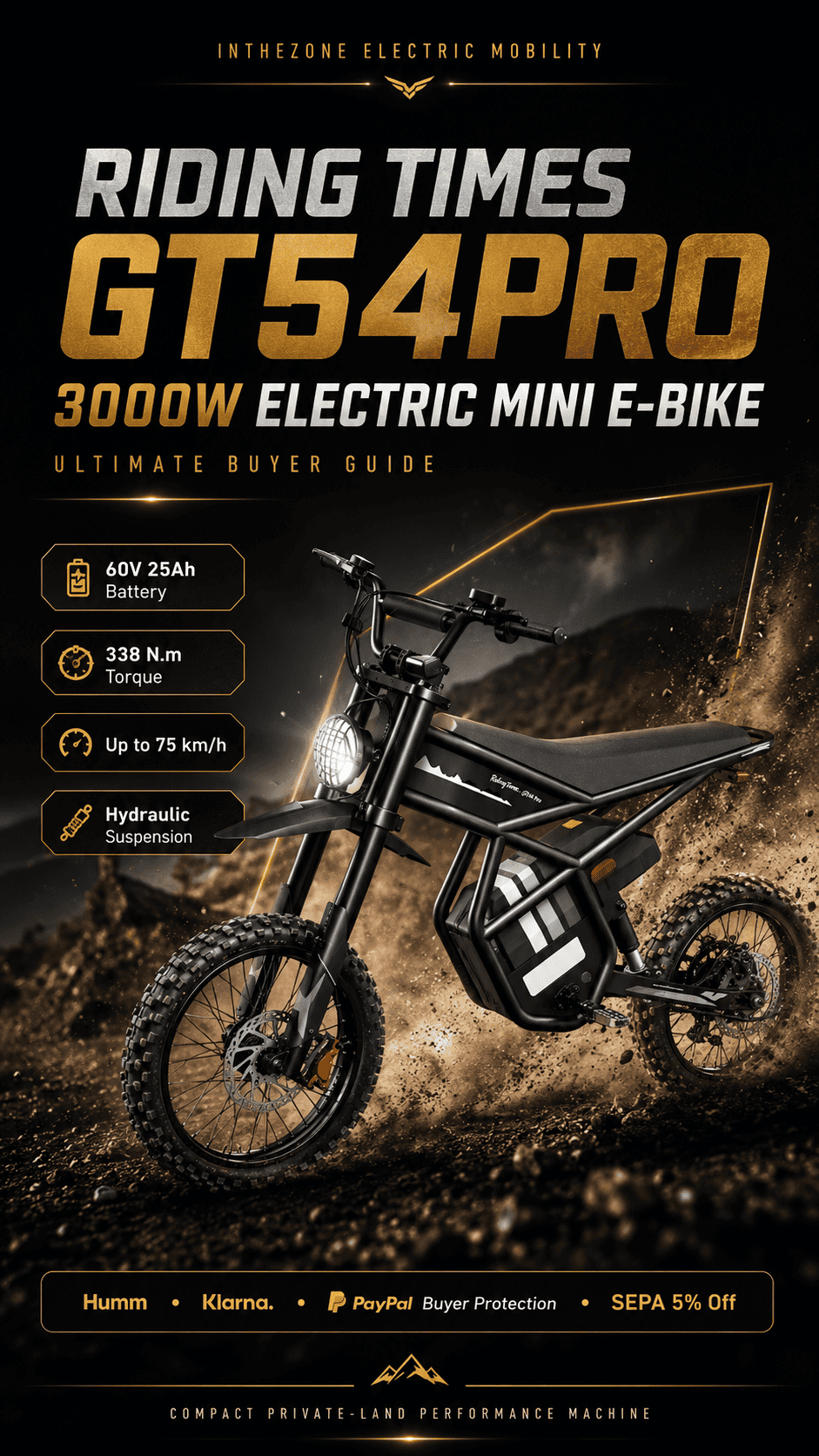 RIDING TIMES GT54PRO 3000W Electric Mini E-Bike buyer guide showcasing features and specifications.