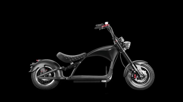 Review - INTHEZONE EAHORA M1P Electric Scooter Chopper Motorcycle side view on black background.
