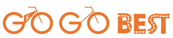 Go Go Best logo featuring stylized bicycles, promoting biking and outdoor activities in vibrant orange.