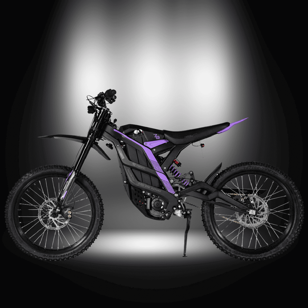 🇮🇪🇪🇺🇬🇧🇺🇸 79BIKE-FALCON PRO 10000W OFF-ROAD electric dirt bike in sleek black and purple design.