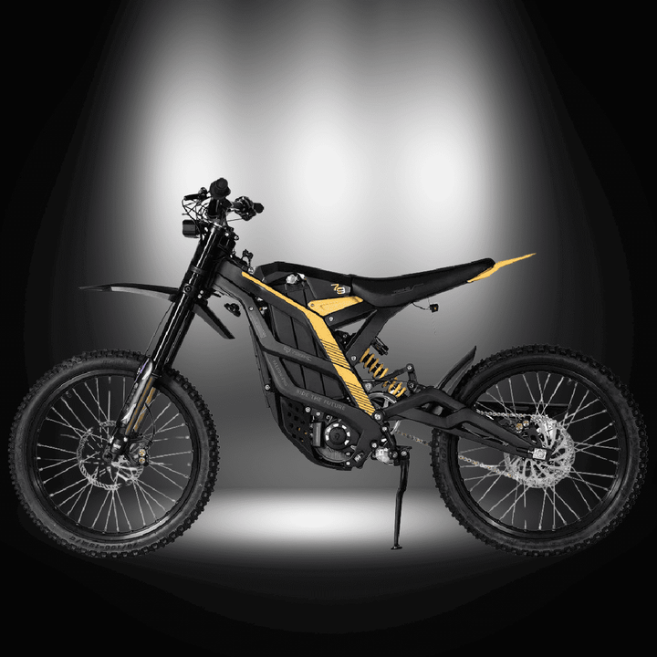 🇮🇪🇪🇺🇬🇧🇺🇸 79BIKE-FALCON PRO 10000W OFF-ROAD electric dirt bike in black and gold.