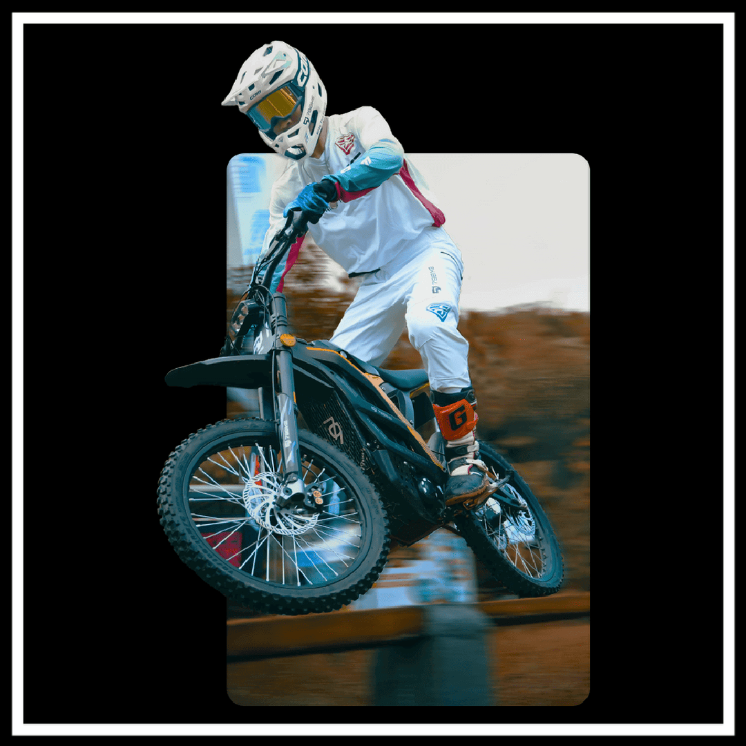 🇮🇪🇪🇺🇬🇧🇺🇸 79BIKE-FALCON PRO 10000W OFF-ROAD rider performing a jump on an electric dirt bike.