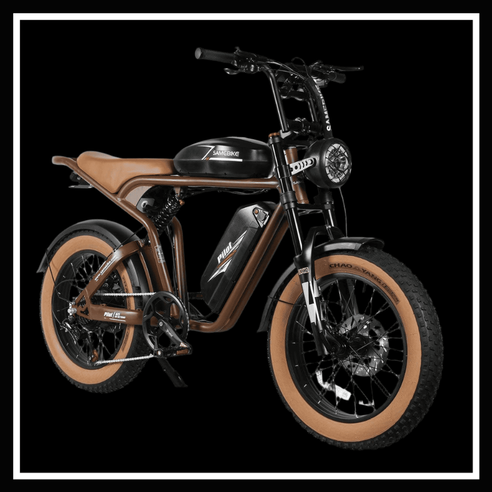 SAMEBIKE M20-III electric bike showcasing dual motors and fat tires, designed for rugged all-terrain riding.