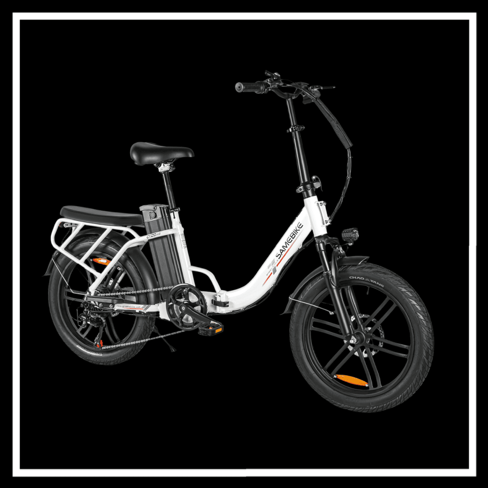 SAMEBIKE CY20 Pro Electric Bike showcasing its compact design and portability for commuters.