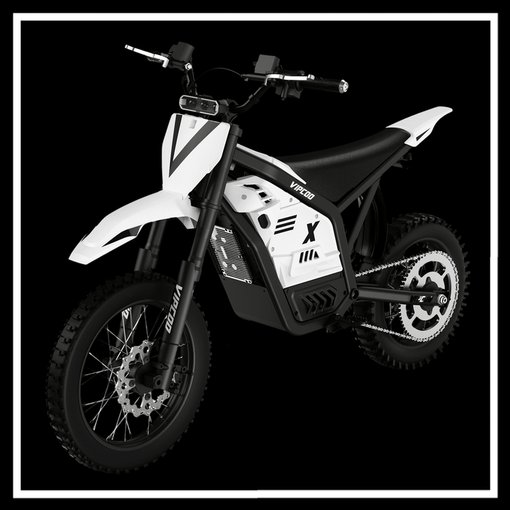 VIPCOO H2 electric dirt bike showcasing its sleek design and off-road capabilities.