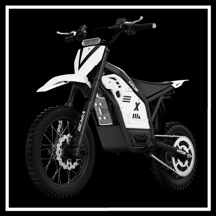 VIPCOO H2 electric dirt bike in sleek white design, ideal for off-road adventures.