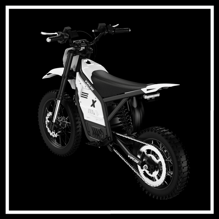 VIPCOO H2 electric dirt bike showcasing sleek design and off-road capabilities.