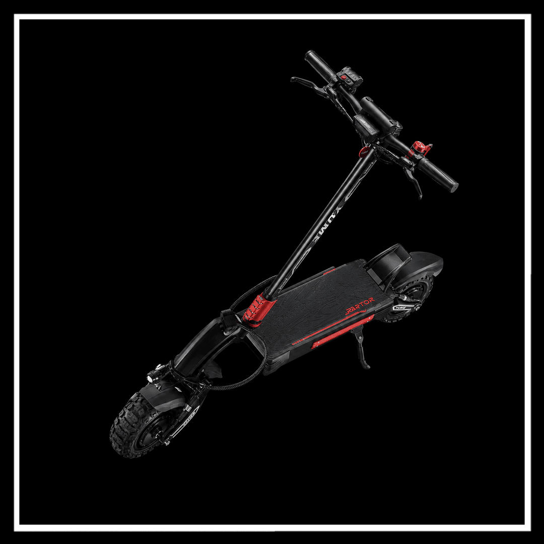 YUME Raptor 2 electric scooter showcased from above against a black background.
