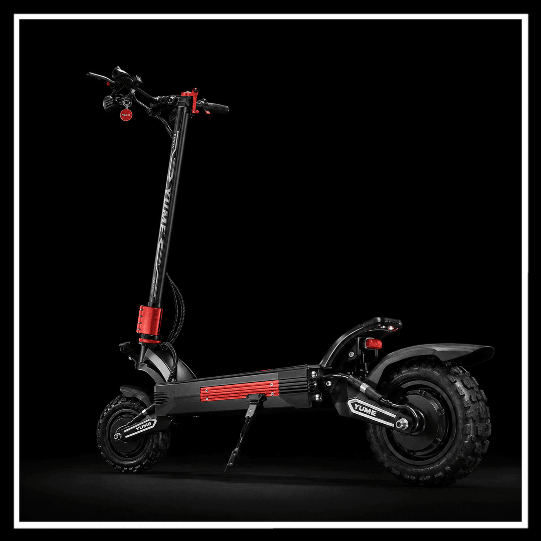 YUME Raptor 2 electric scooter displayed on a dark background highlighting its design and features.