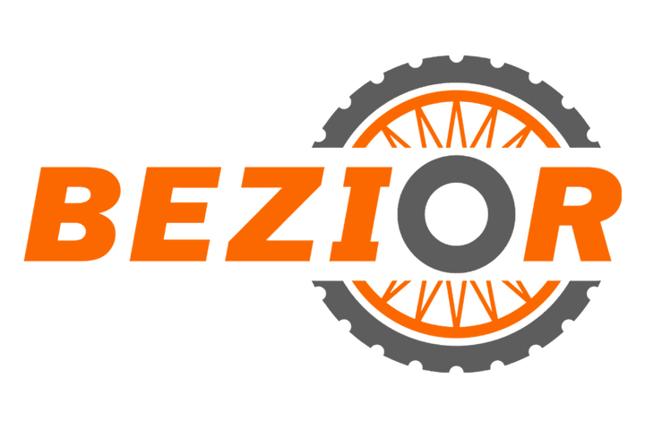Logo of BeziOR featuring an orange font and a gear design, symbolizing innovation and technology.