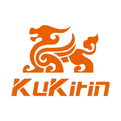 Kukirin logo featuring an ornate orange lion design with stylized features on a transparent background.