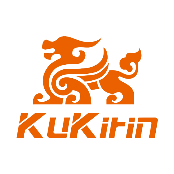 Kukirin logo featuring an artistic lion design in orange with swirls and bold lettering.