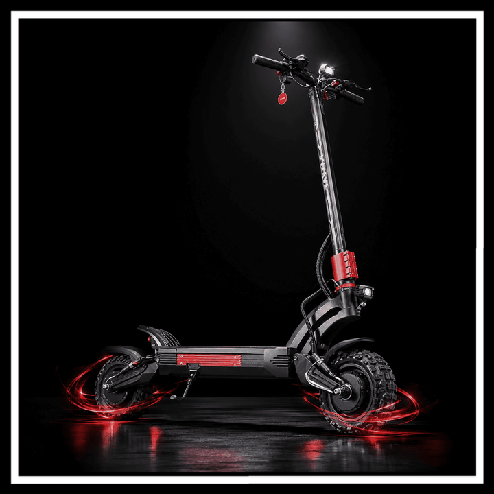 YUME Raptor 2 electric scooter displayed on a dark background with glowing red lighting effects.