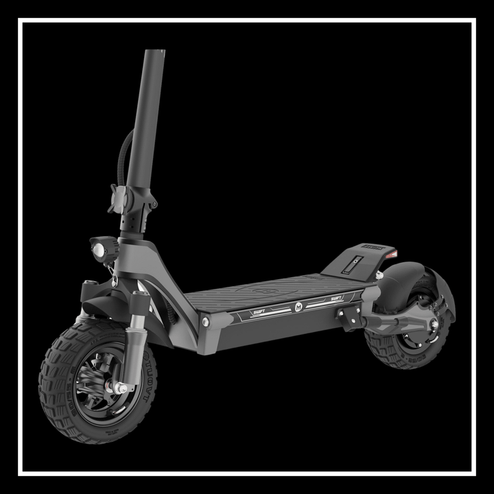 Yume Swift electric scooter with rugged tires and sleek design, perfect for urban commuting.