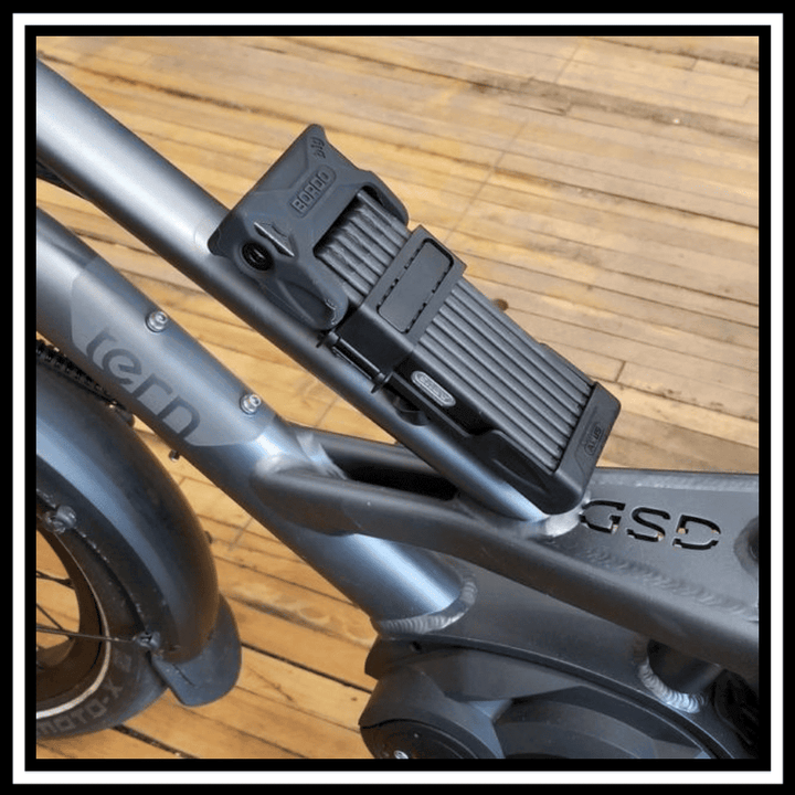 ABUS BORDO BIG 6000K/90/120 folding lock mounted on a Tern GSD bicycle frame.