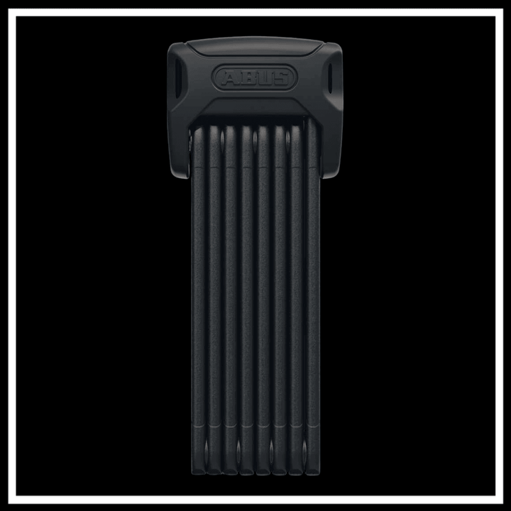 ABUS BORDO BIG 6000K90120 SAFER LOCKER folded lock with 5mm steel rods on a black background.