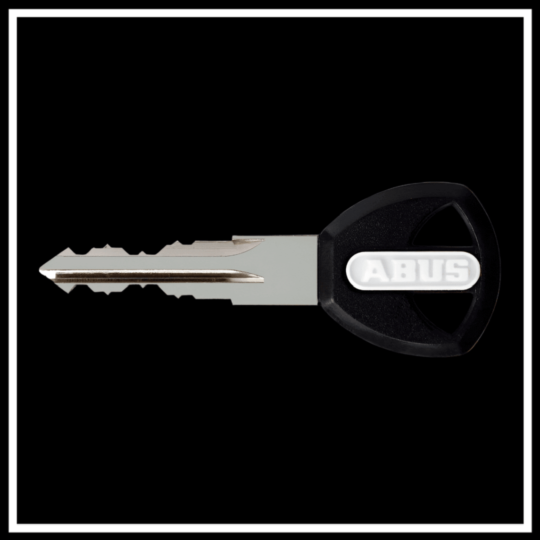 ABUS IVEN CHAIN 8210 CHAIN LOCK SAFE LOCKER key with black handle and silver blade.