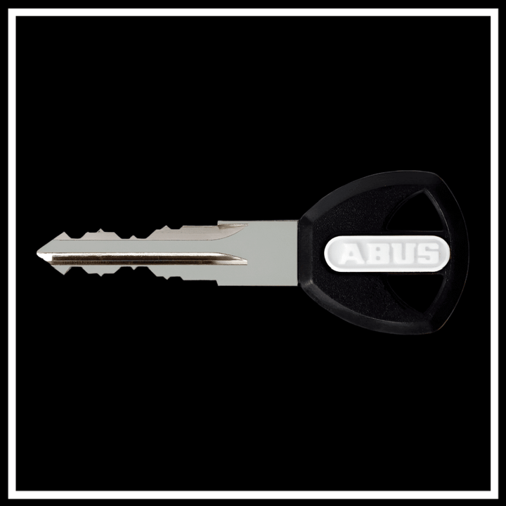 ABUS IVEN CHAIN 8210 CHAIN LOCK SAFE LOCKER key with black handle and silver blade.