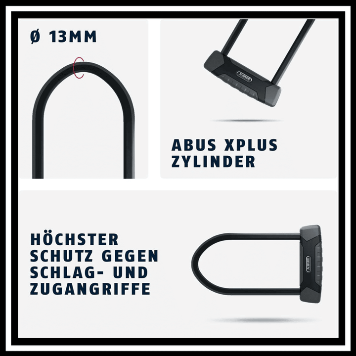ABUS GRANIT X-PLUS BIKE LOCK featuring a 13mm shackle and XPLUS cylinder for maximum security.