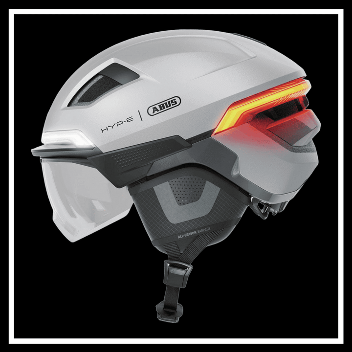 ABUS HYP-E ACE BICYCLE HELMET ELECTRIC BIKE showcasing a modern design with integrated lighting features.