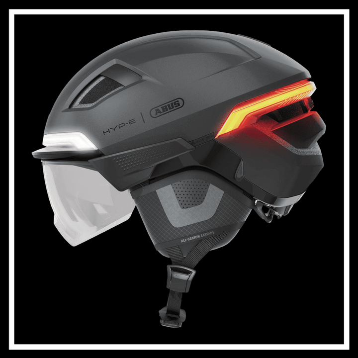 ABUS HYP-E ACE BICYCLE HELMET ELECTRIC BIKE side view with safety features and integrated lights