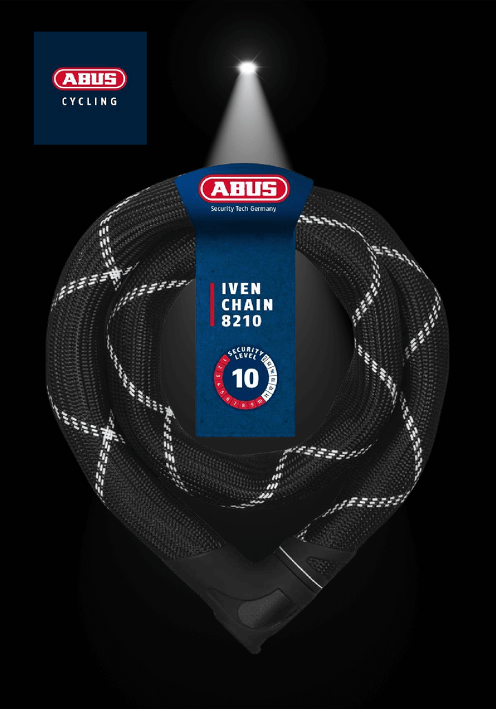 ABUS IVEN CHAIN 8210 CHAIN LOCK SAFE LOCKER displayed on a black background with spotlight.