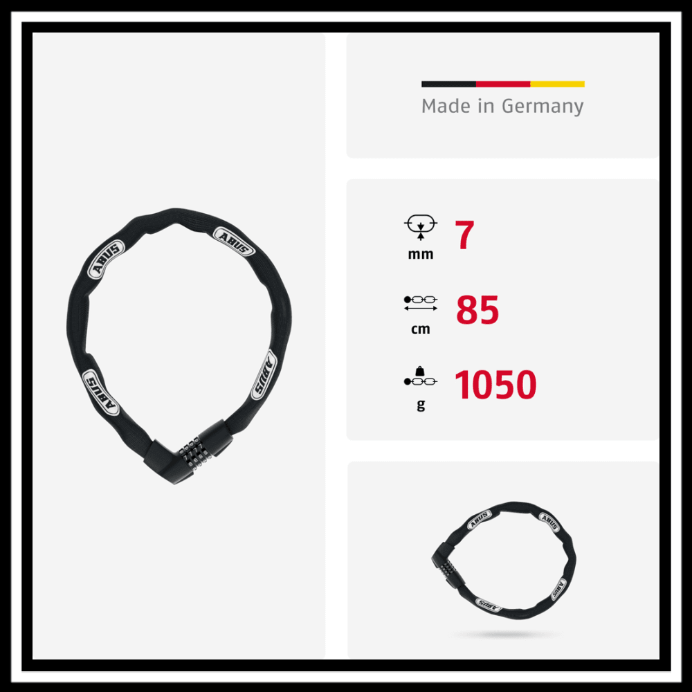 🇮🇪🇪🇺 ABUS TRESOR 1385/85 chain lock with a 7 mm square chain for bicycle security.