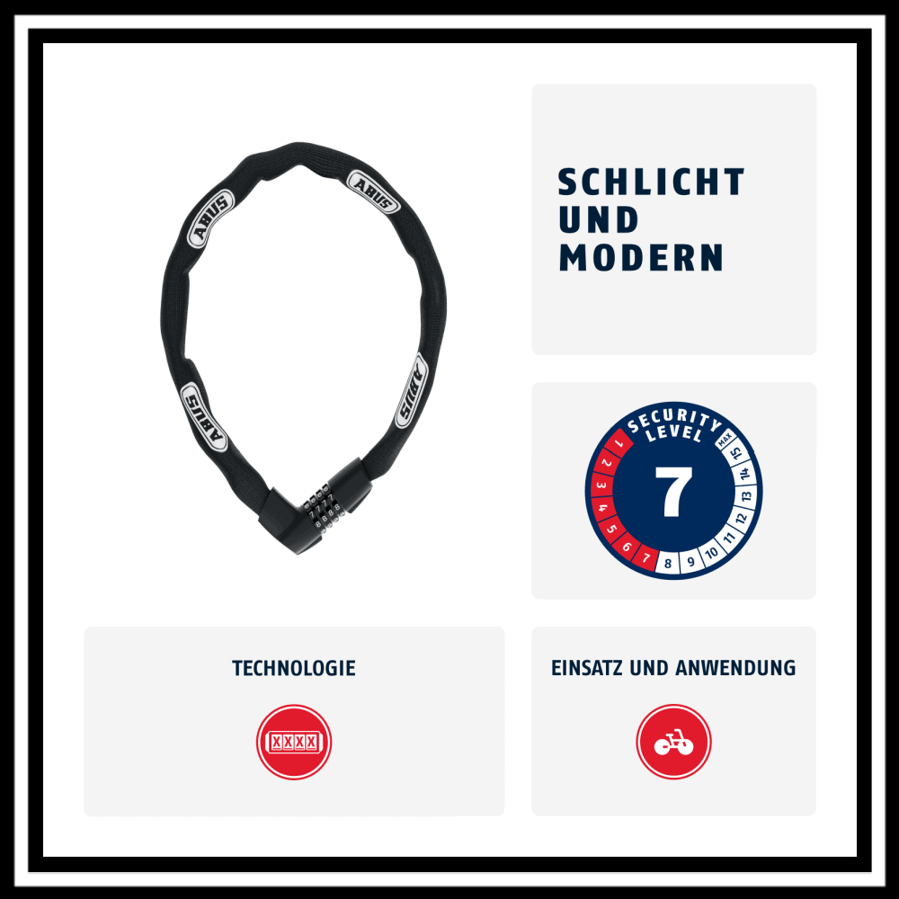 🇮🇪🇪🇺 ABUS TRESOR 1385/85 lock-chain combination with security level 7 for bicycles.
