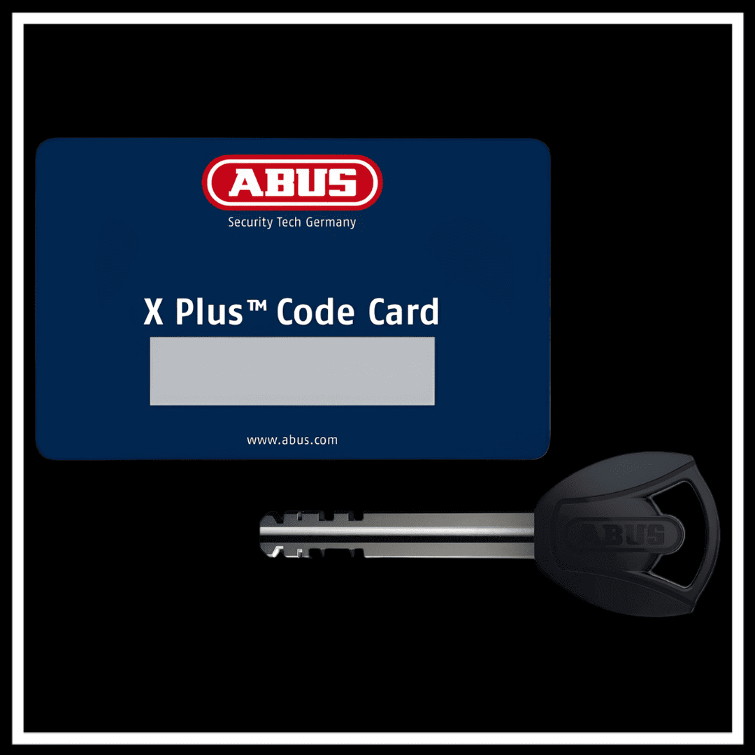 ABUS GRANIT SUPER EXTREME 2500 key and X Plus Code Card for enhanced security.