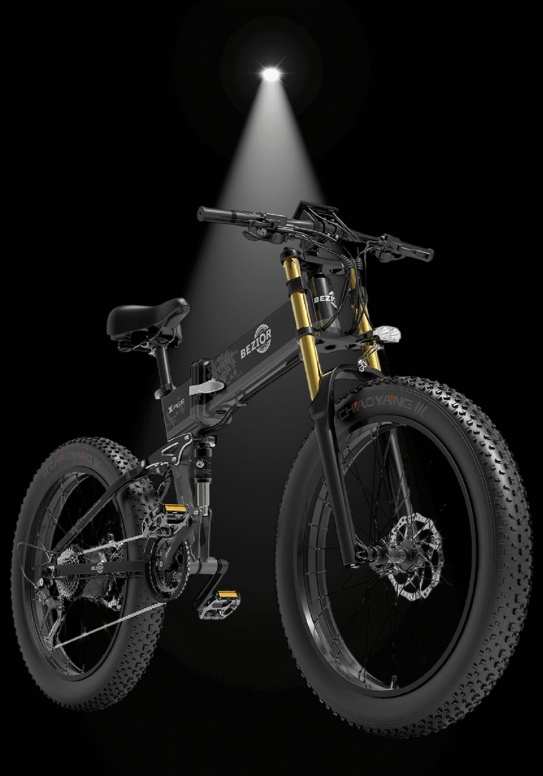 BEZIOR X PLUS 1500W electric folding mountain bike showcasing its powerful design and features.
