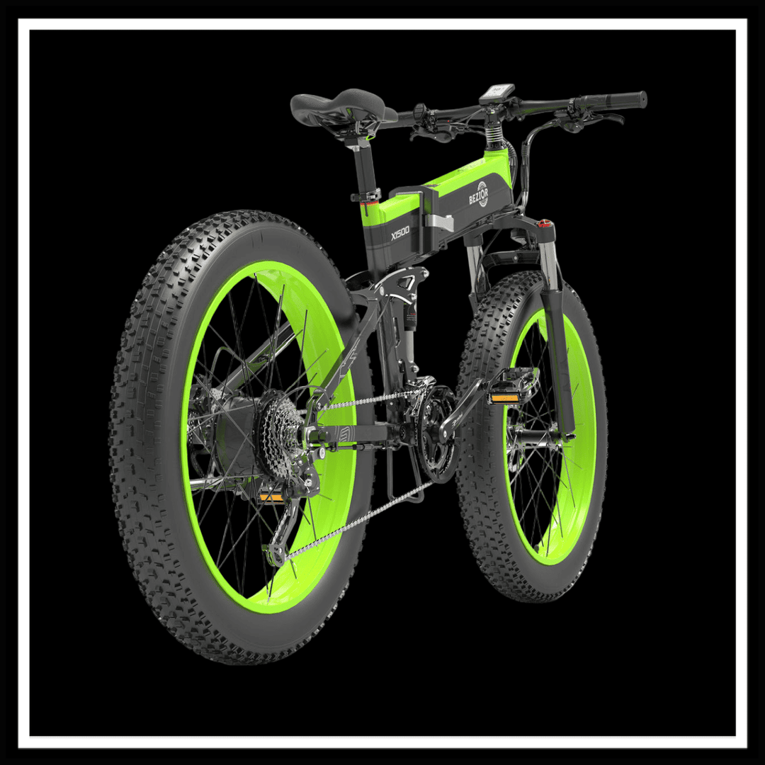 🇮🇪🇪🇺 BEZIOR X 1500W electric mountain folding bike with fat tyres and dual shock suspension.