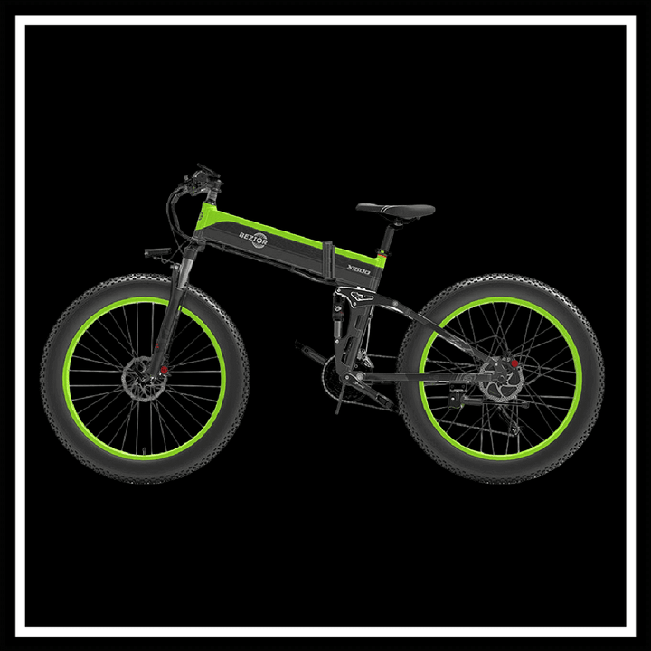 BEZIOR X 1500W electric mountain folding bike with fat tyres and dual shock suspension