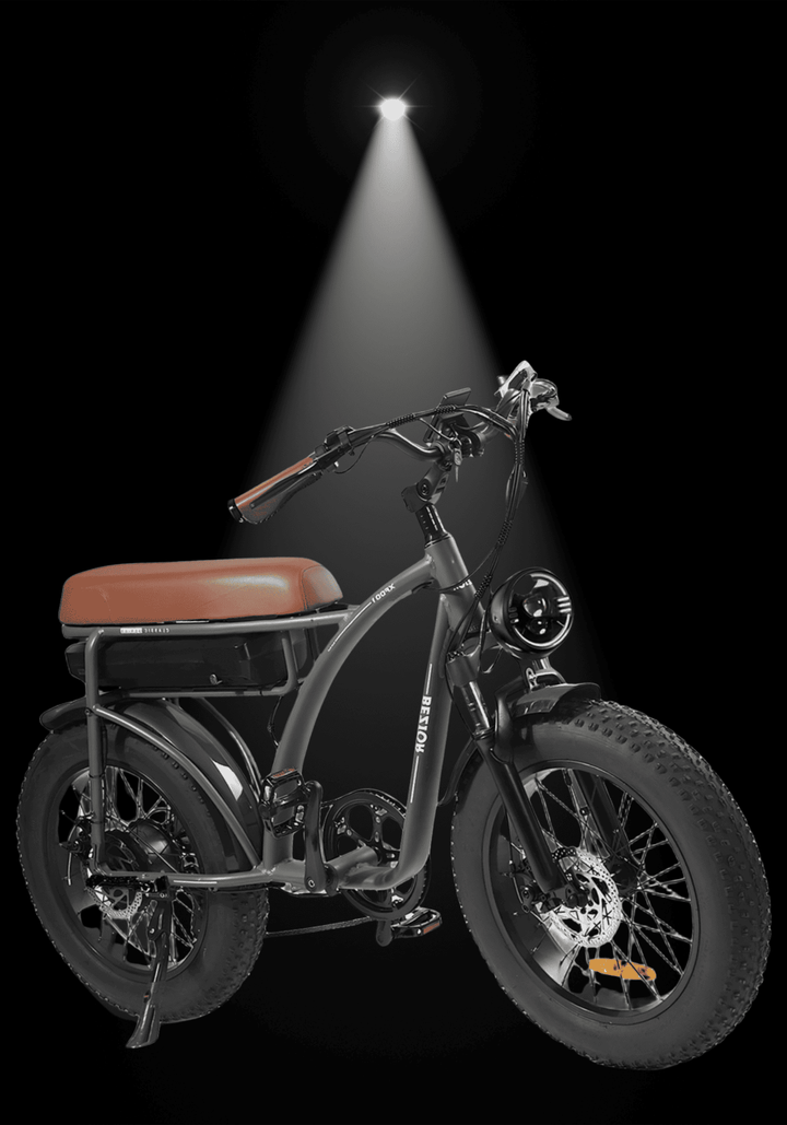 Bezior XF001 electric bike showcasing modern design under spotlight on a black background.