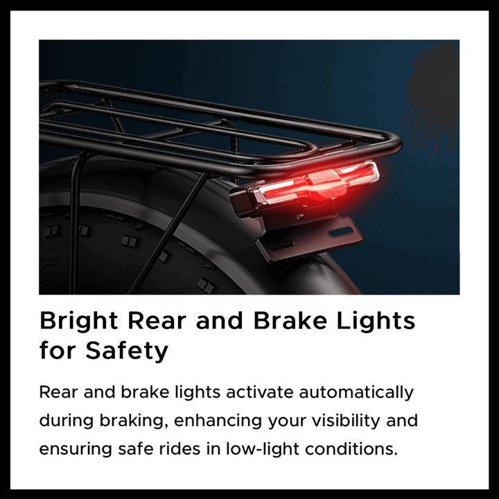 ENGWE EP-2 BOOST bright rear and brake lights for safety, enhancing visibility during low-light rides.