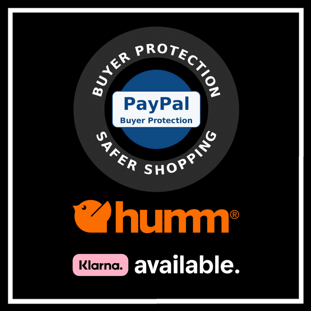 Buyer protection with PayPal and payment options through humm and Klarna for safer shopping.