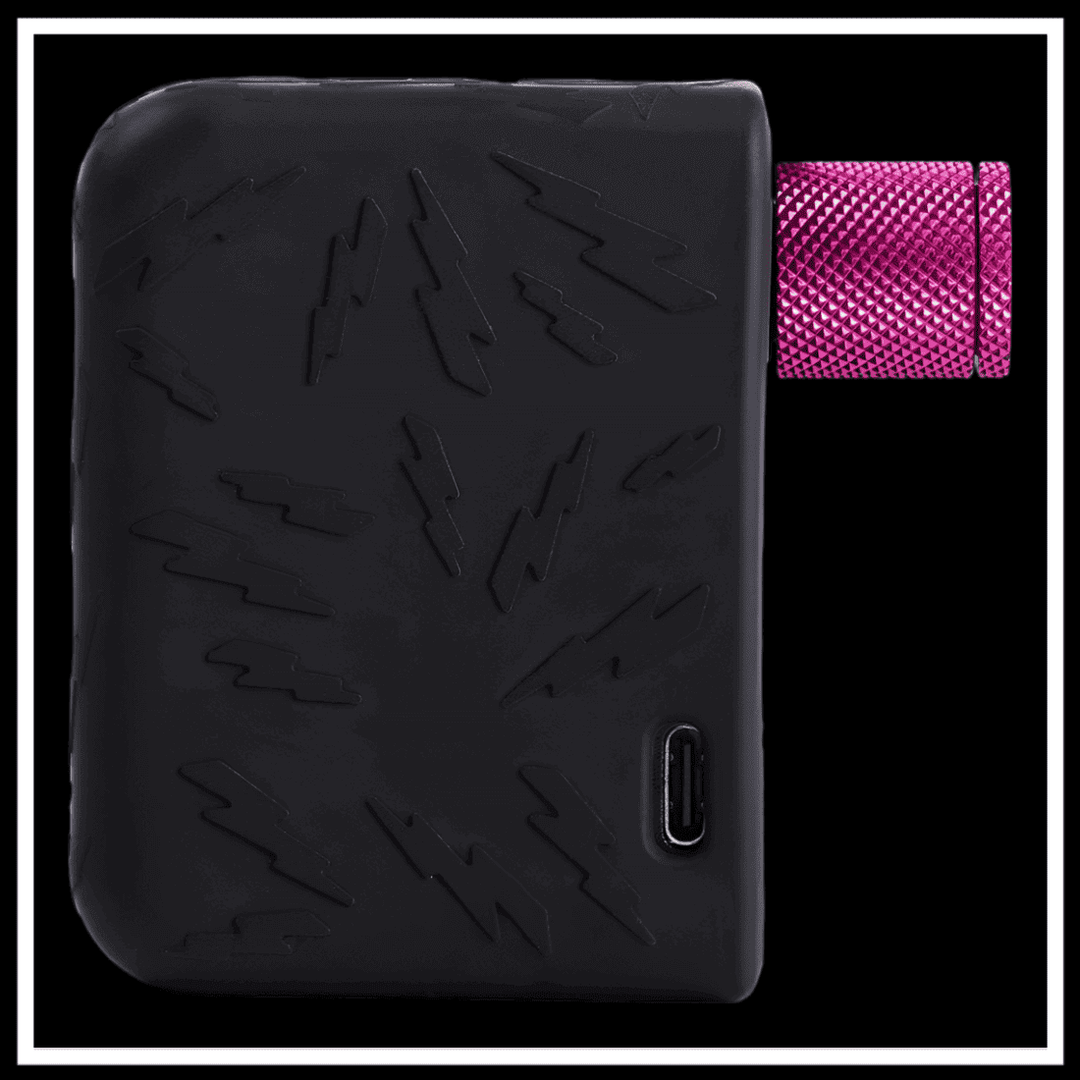 MUC-OFF AIRMACH MINI INFLATOR ELECTRIC BIKE ACCESSORY in black with pink nozzle detail and textured design.